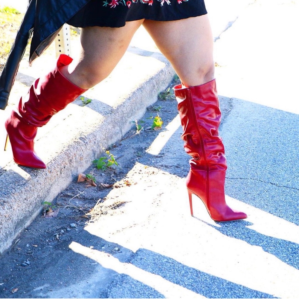 Sexy Red Faux Leather High Heel Boots